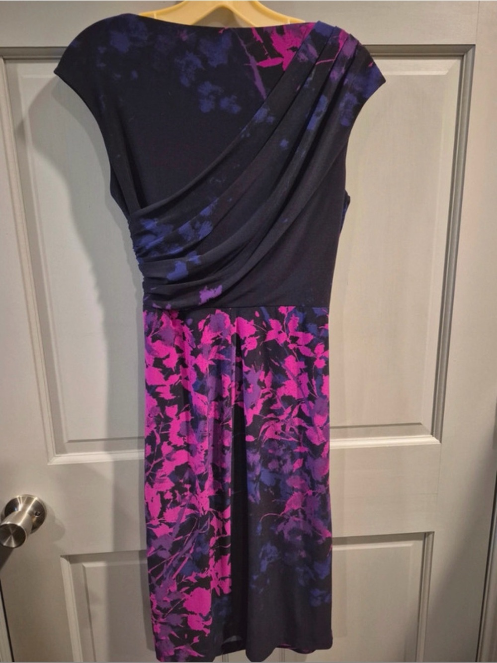 Ralph Lauren Black Midi Dress with Magenta and Deep Blue Print - Picture 3 of 4